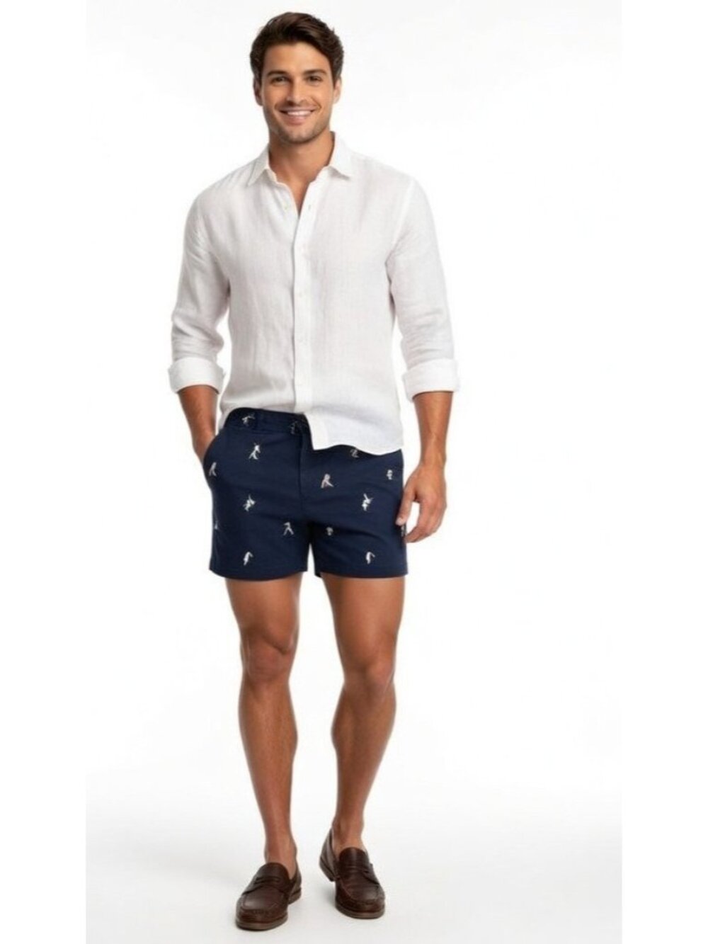 Polo Ralph Lauren Navy Blue Critter Cricket Player Embroidery Chino Shorts